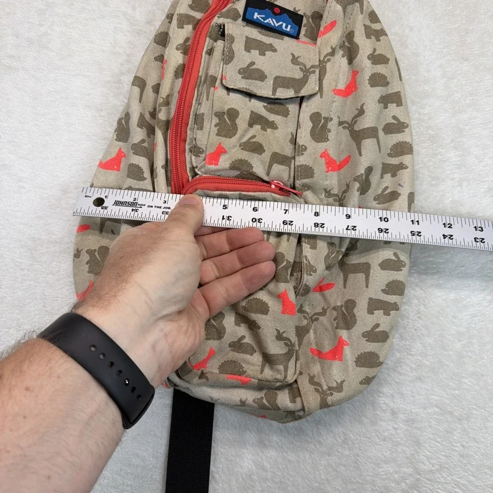 KAVU Rope Sling Bag Beige Cattitude Cat Print Crossbody Backpack